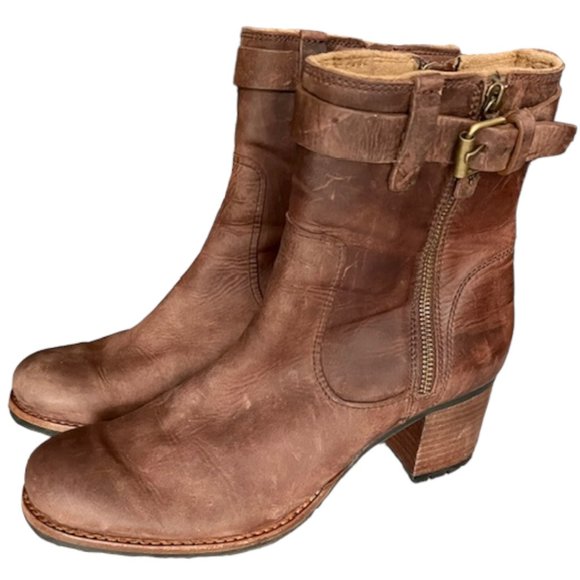 Trask Madison Distressed Leather Ankle Bootie Lug Sole 2.5" heel - Brown - 9 - Picture 3 of 12